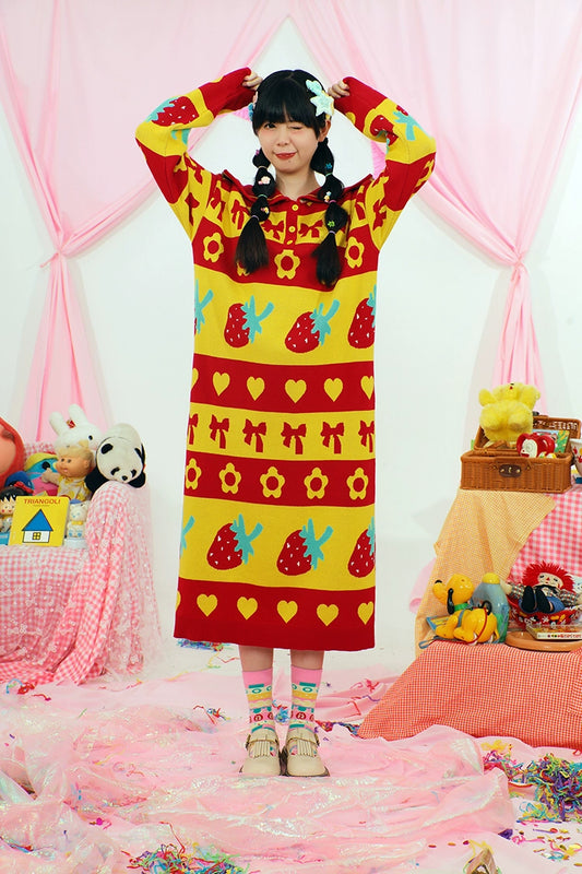 Nikkou Home Decora Fashion Strawberry Sweater Dress