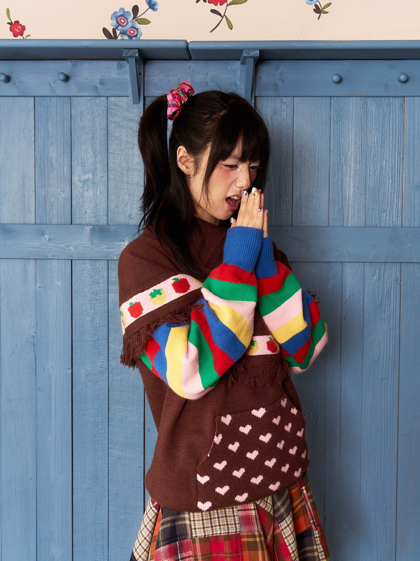 Decora Fashion Chocolate Strawberry Tassel Cape Brown Winter Sweater