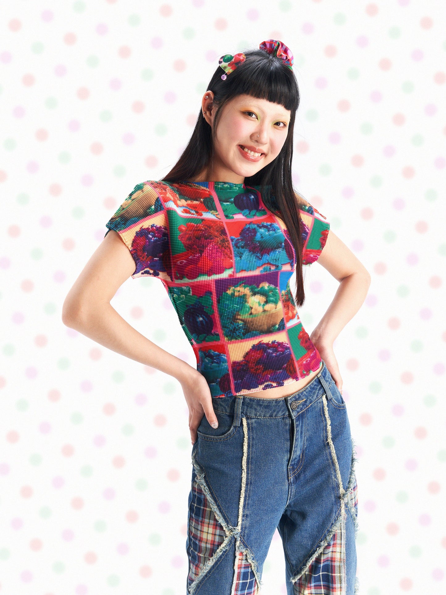 Decora Fashion Fruits Color-changing Stretch Pleated Top