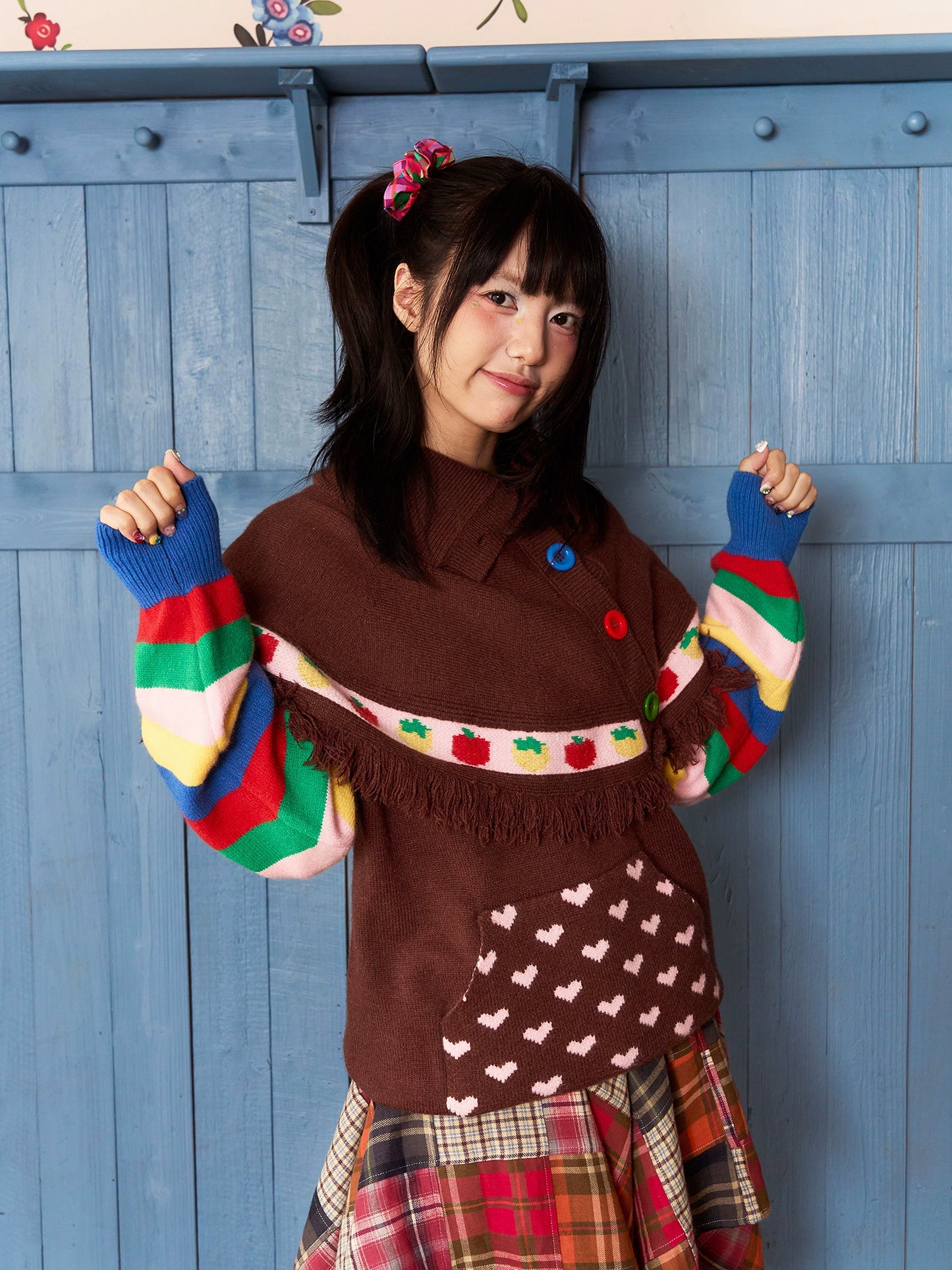 Decora Fashion Chocolate Strawberry Tassel Cape Brown Winter Sweater