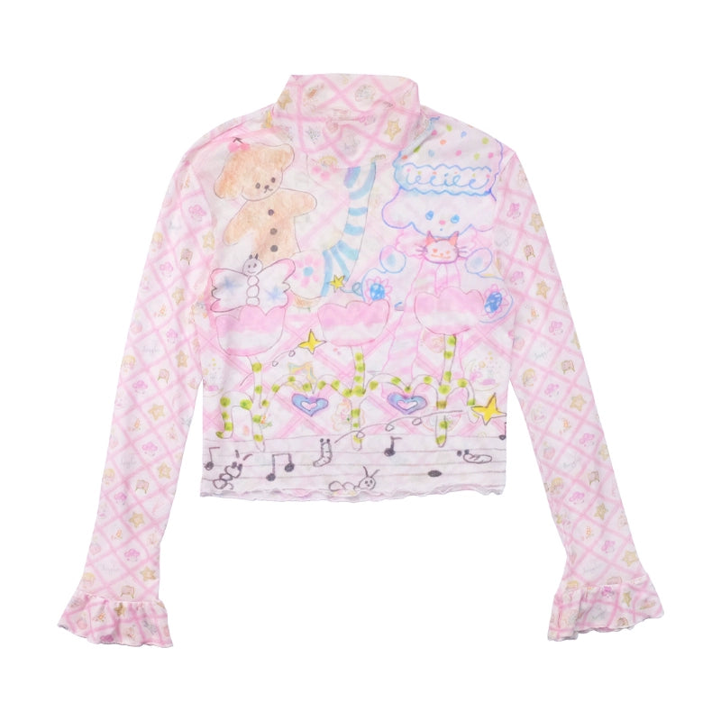 Meugler Decora Fashion Hand-painted Puppy Base Shirt Tulip Under Shirt