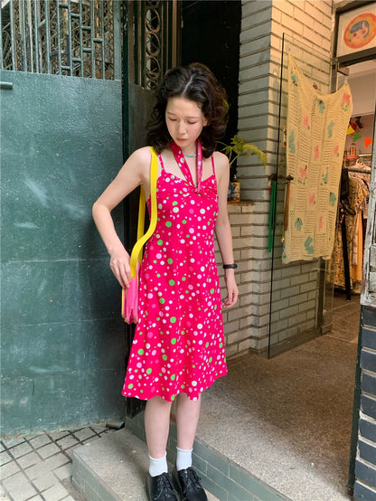 Kawaii Retro Sundress – Dragonfruit Dot dress dodoroom
