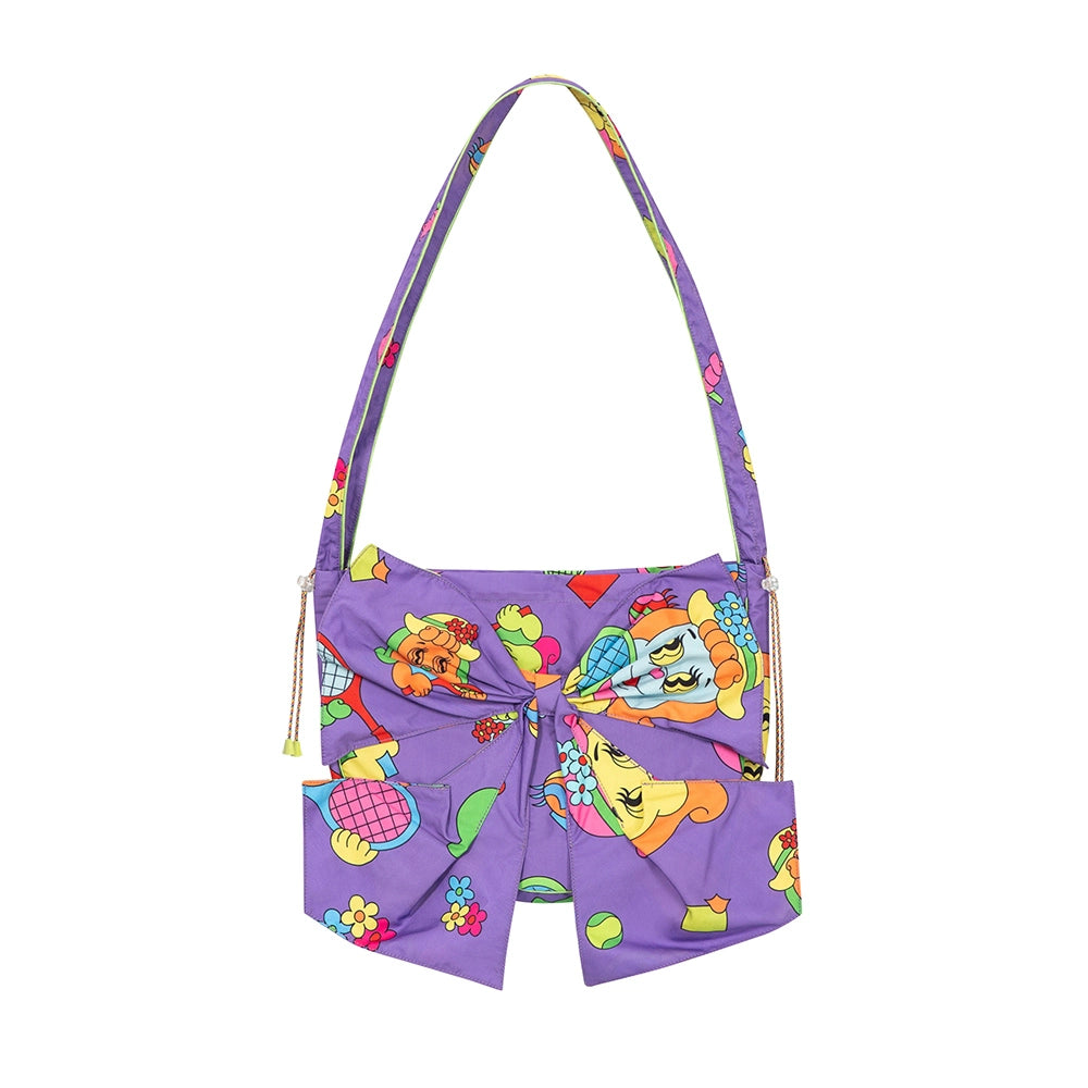 Tntntutu Purple Bow Crossbody Bag with Geometric Animal Design & Adjustable Drawstring