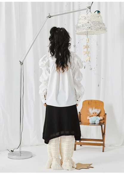 HELPHELP White Long Sleeve Shirt with Colorful Print & Rhinestone Detailing