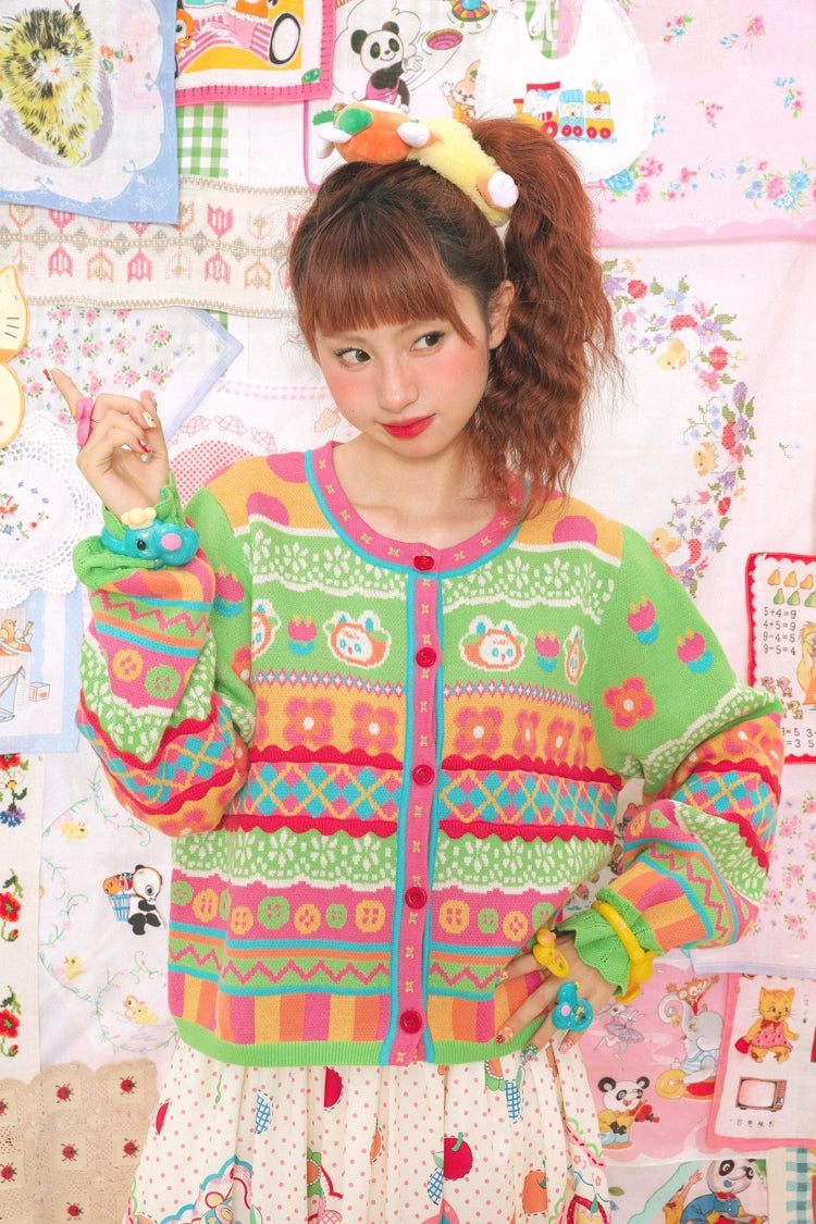 Lutra Jump Decora Kei Striped Bunny Cardigan