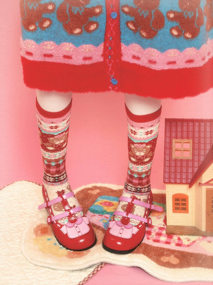 Lutra Jump Decora Kei Red Bear Socks