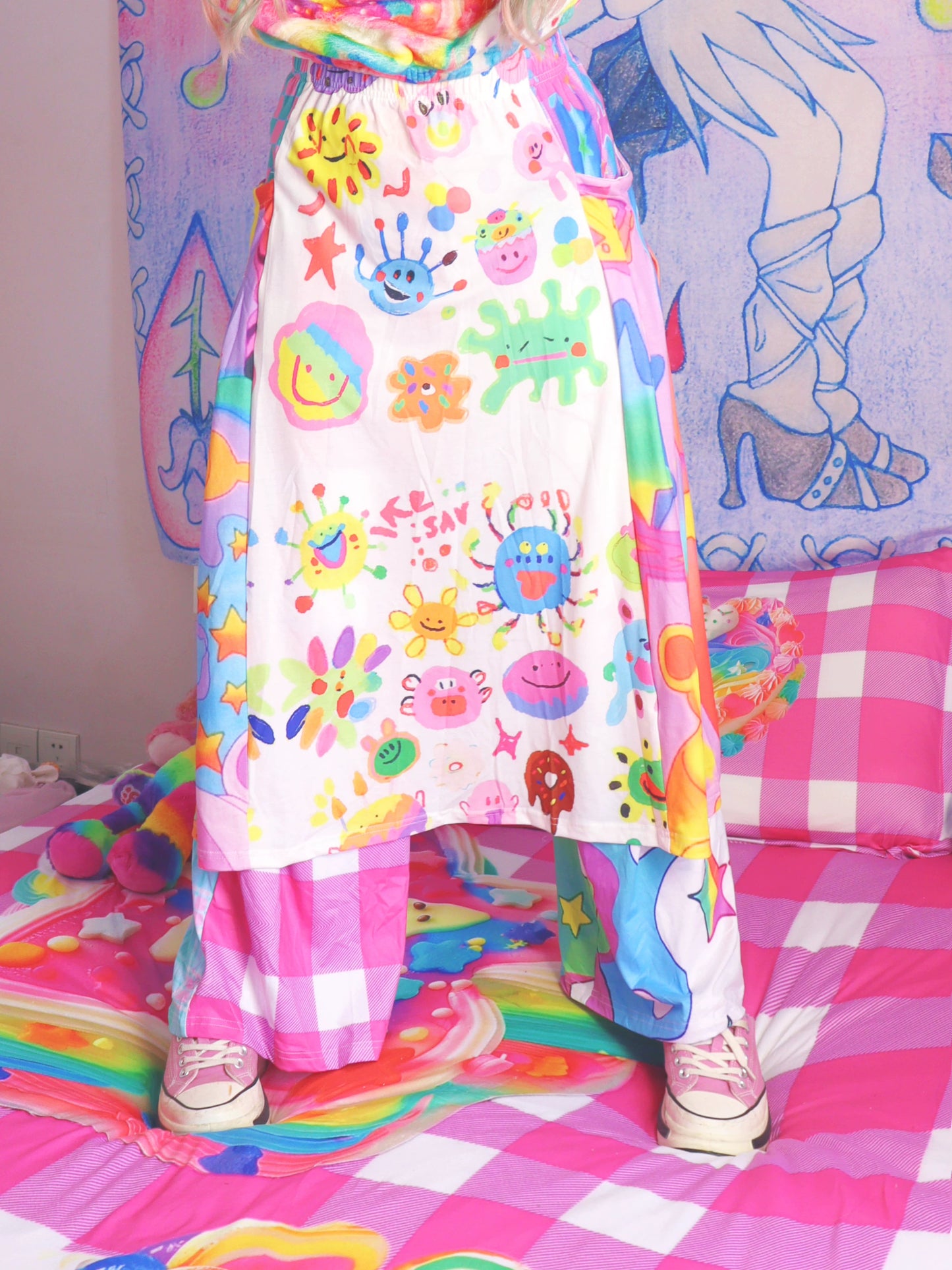 Leerroo Decora Fashion Skirt Colorful Elastic Skirt Harajuku Fashion