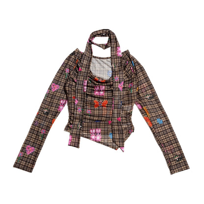 Iscreamcolour Plaid Shirt with Scarf Girly Fashion