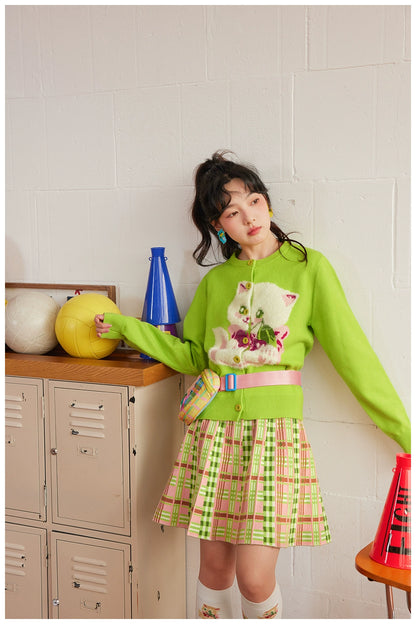 Tntntutu Decora Fashion Green Pink Pleated Skirt