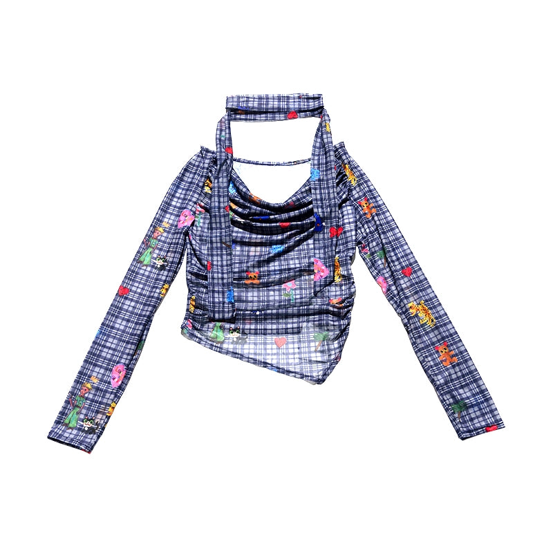 Iscreamcolour Plaid Shirt with Scarf Girly Fashion