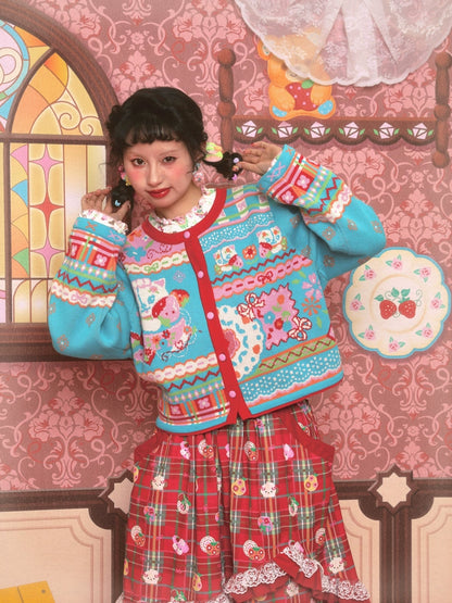 Lutra Jump Decora Kei Blue Strawberry Kitten Cardigan