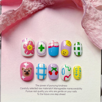 Puppy Bear Party Graffiti Hand-Painted Nail Art | Cute Thai Summer Cartoon Nails