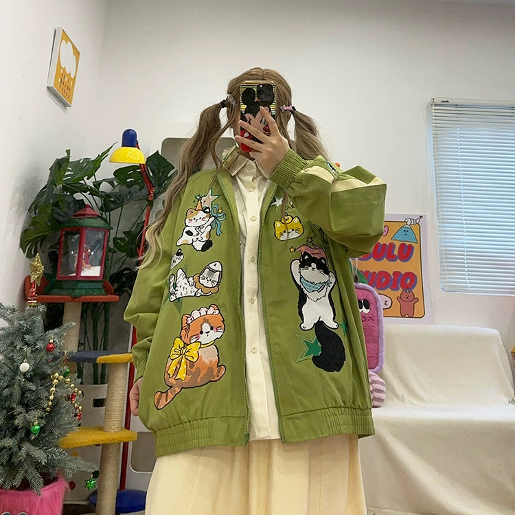 BIBULU KidCore Kitten Embroidery Jacket