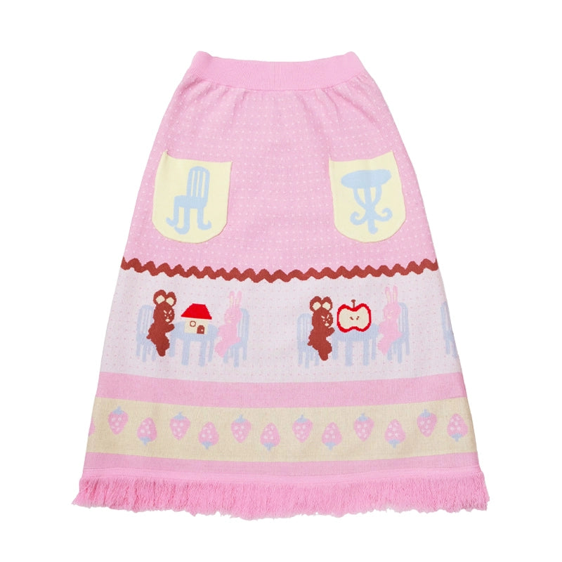 Meugler Bear Rabbit Playhouse Colorful Cute Striped Knit Set – Cardigan & Skirt set Land Decora