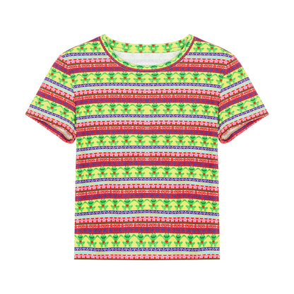 Tntntutu Colorful Striped T-Shirt with Pixel Frog Print Cotton Short-Sleeve