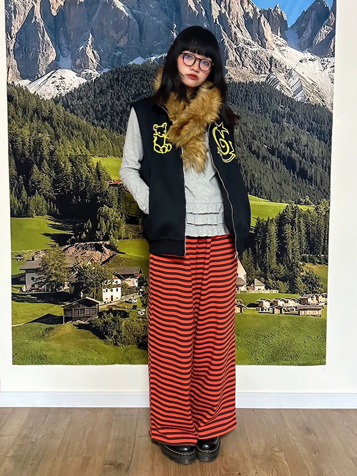 BunnyBunnyGun - Harajuku Orange Stripe Oversized Pants pants bunnybunnygun