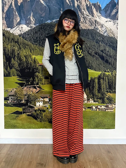 BunnyBunnyGun - Harajuku Orange Stripe Oversized Pants pants bunnybunnygun