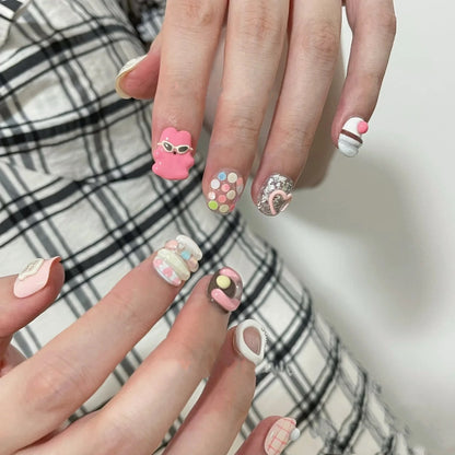 Puppy Cream Bunny 3D Wearable Nail Art | Cute Cartoon Short Nails for Bright Look