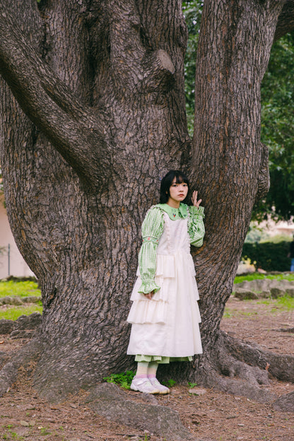 Meugler Forest Secret Teapot Cat Embroidery Pure White Lolita Apron Vest Dress