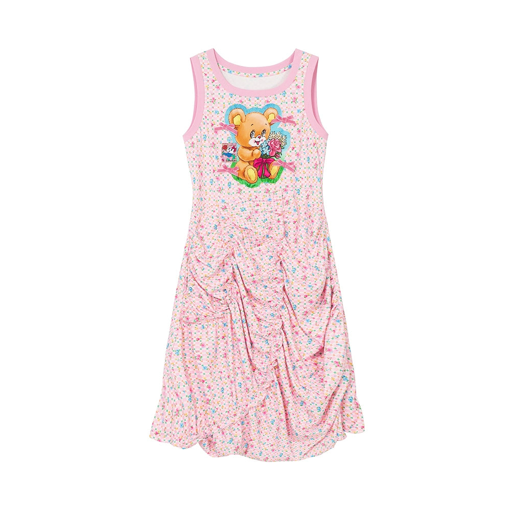 Tntntutu Pink Teddy Bear Sleeveless Dress Ruched Midi Dress