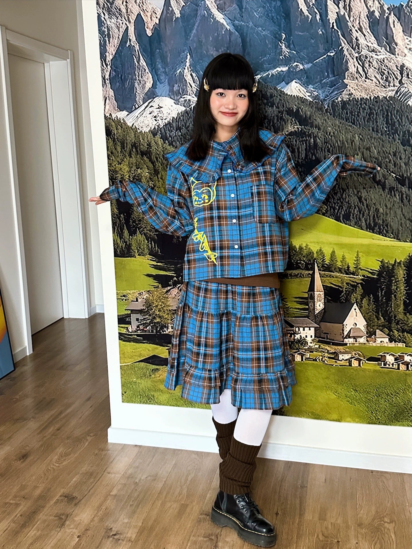 BunnyBunnyGun - Vintage Blue Plaid Ruffle Collar Loose Shirt blouse bunnybunnygun