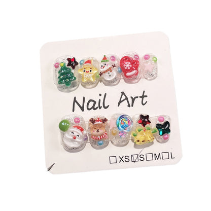 Puppy Christmas Kingdom Handmade Nail Art | Santa & Snowman 3D Cartoon Short Nails