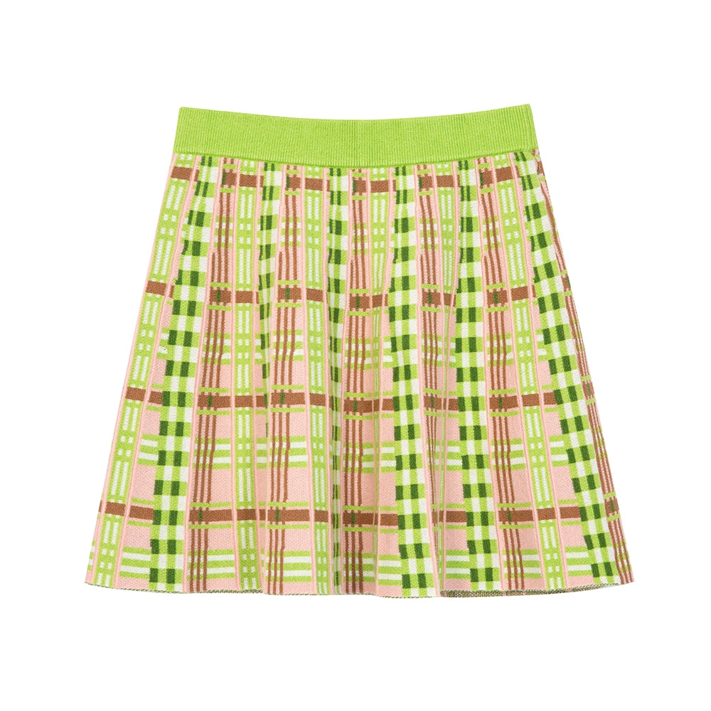 Tntntutu Decora Fashion Green Pink Pleated Skirt