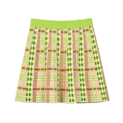 Tntntutu Decora Fashion Green Pink Pleated Skirt