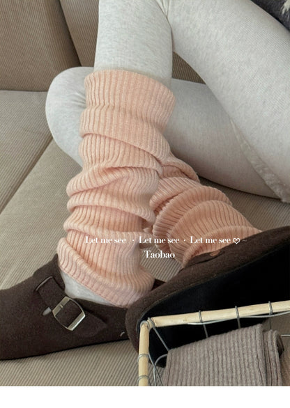 LET ME SEE - Kawaii Wool Knit Leg Warmers Soft Cozy Winter Slouch Socks leg warmmers let me see Pink