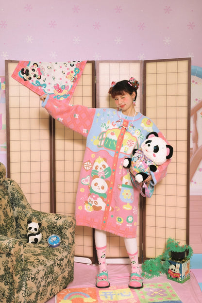 Lutra Jump Decora Fashion Panda Print Cardigan