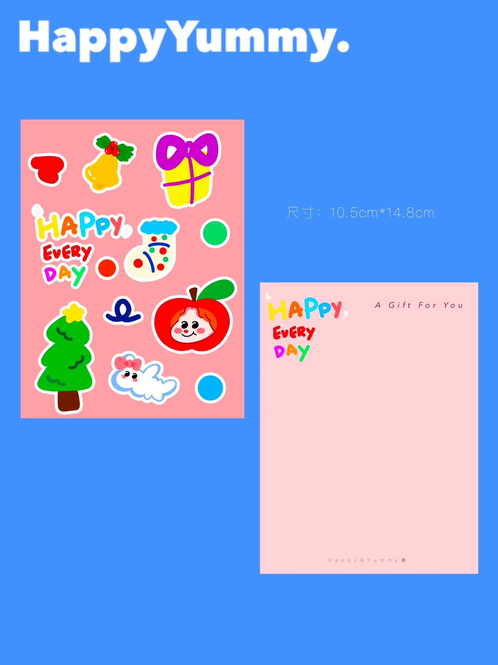 Harajuku-style HappyYummy "Gift" holiday & birthday greeting card featuring a cute cake-themed postcard design.