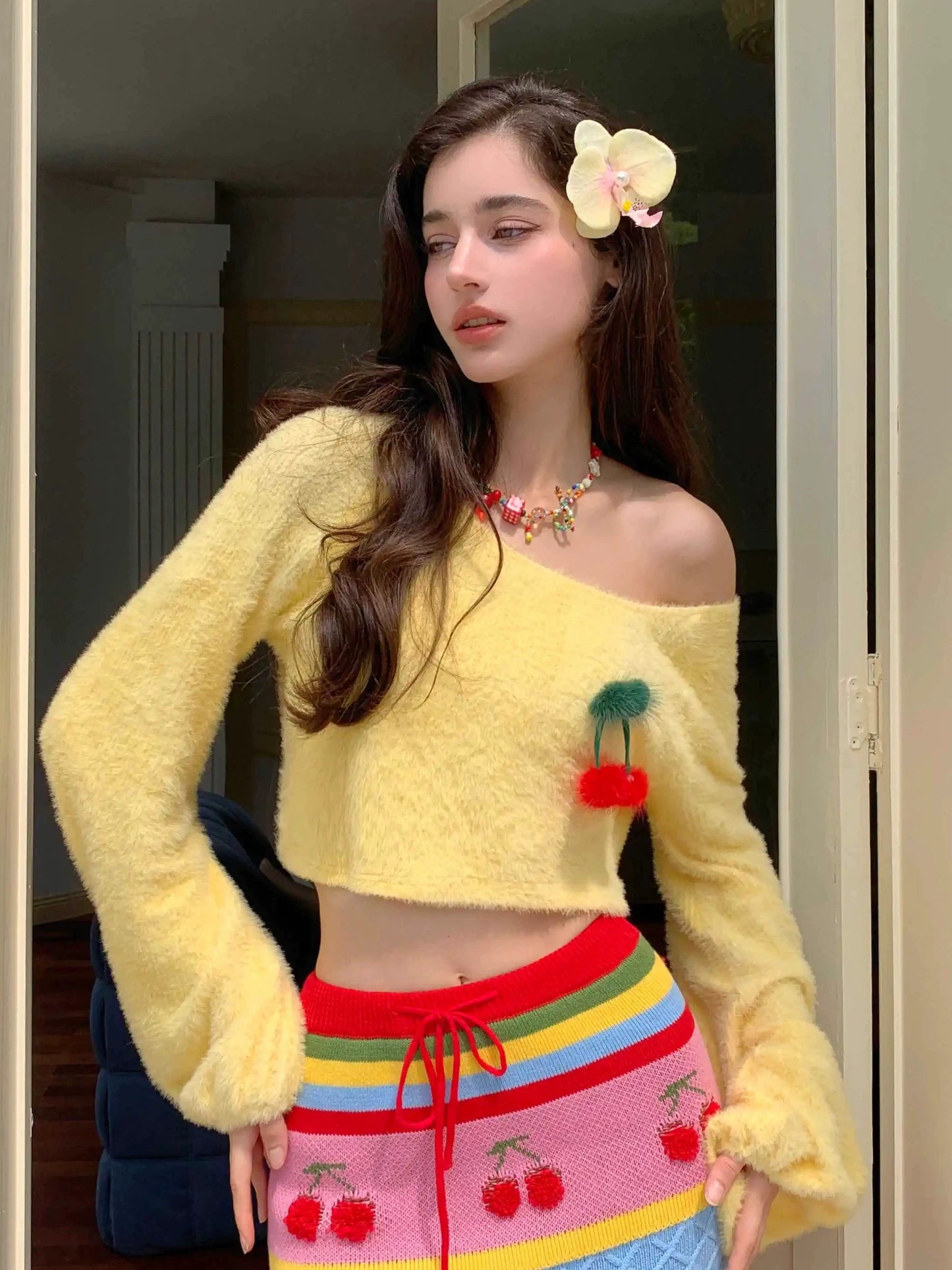 YZZI HE Yellow Sweater Colors Skirt