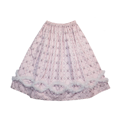 Meugler Dog Show Pink Pearl Puppy Print Wavy Mesh Lace Skirt SKIRT Meugler