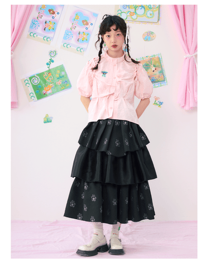 HELPHELP Custom Black Jacquard Paneled Oversized Skirt