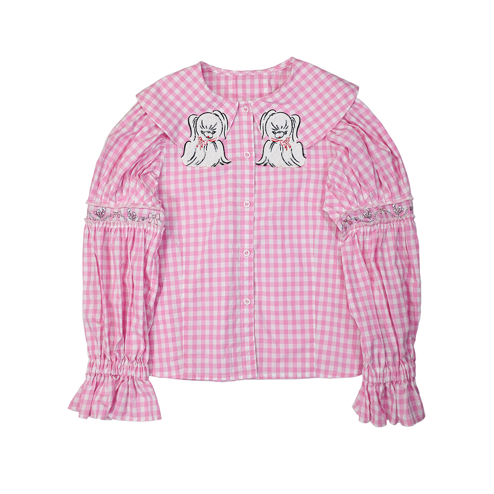Meugler Long-Haired Dog Embroidery Yuanbao Collar Puff Sleeve Embroidered Court Shirt shirt Meugler