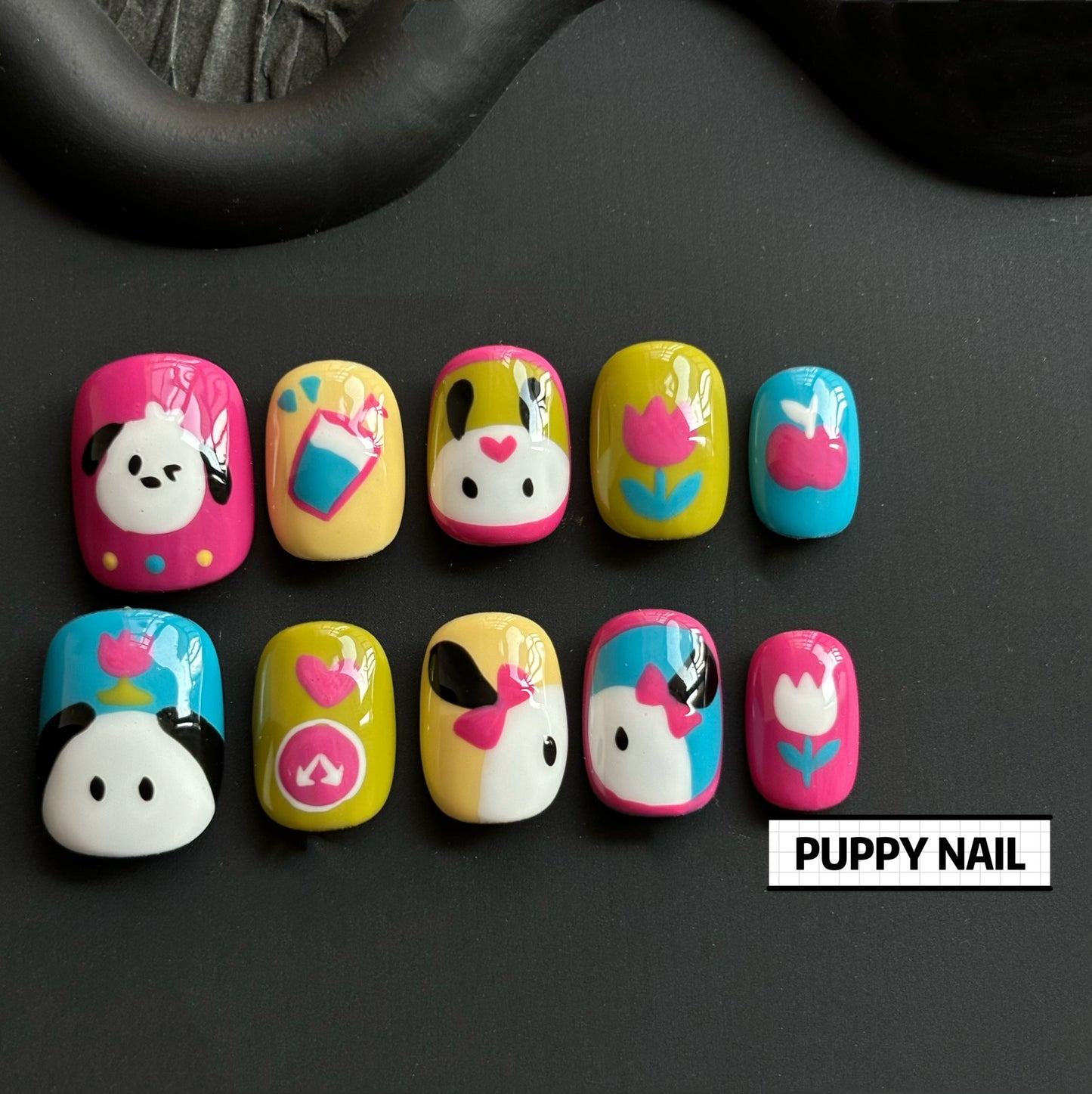 Puppy Pacha Dog Hand-Painted Cute Cartoon Colorful Short Nail Art