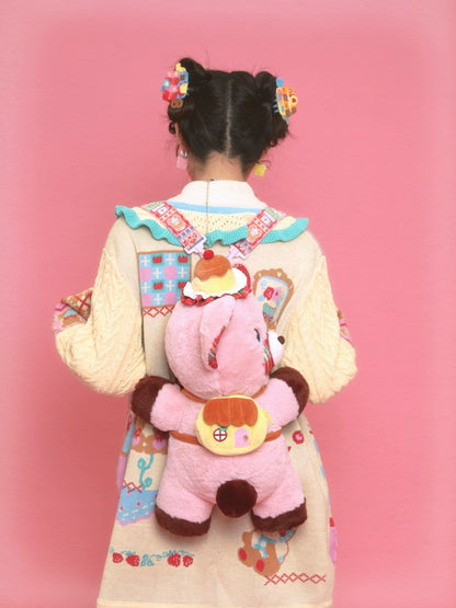 Lutra Jump Vintage Bear Pudding Plush Backpack with Customizable Straps