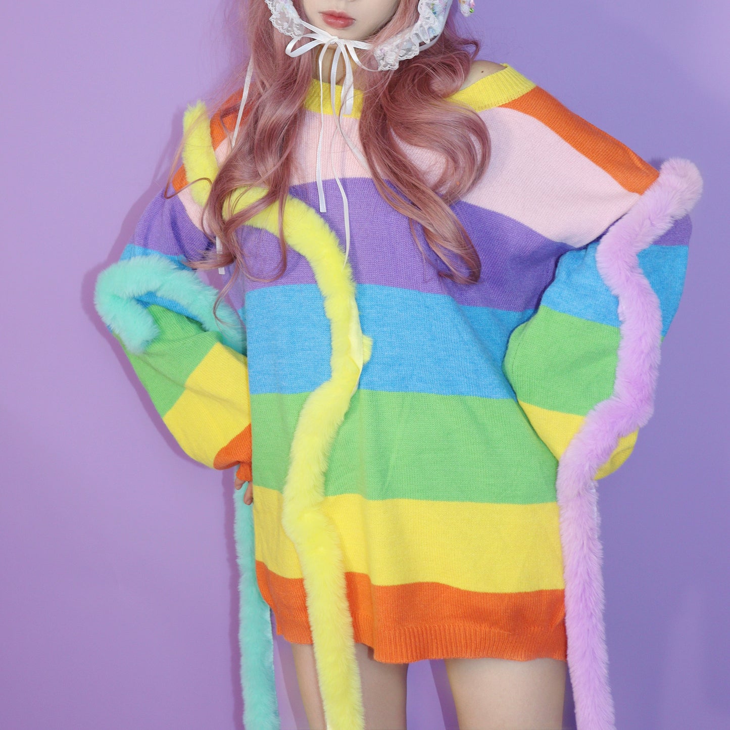 Leerroo Decora Rainbow Sweater Colorful Harajuku Sweater