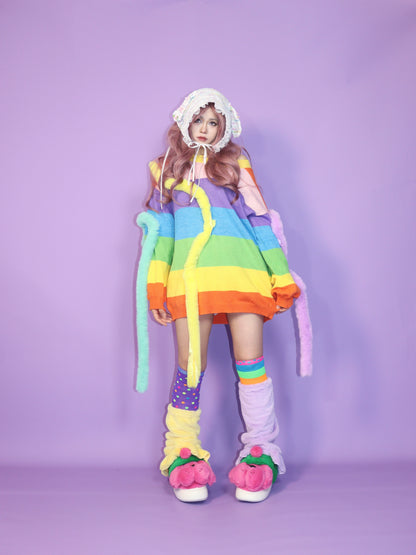 Leerroo Decora Rainbow Sweater Colorful Harajuku Sweater