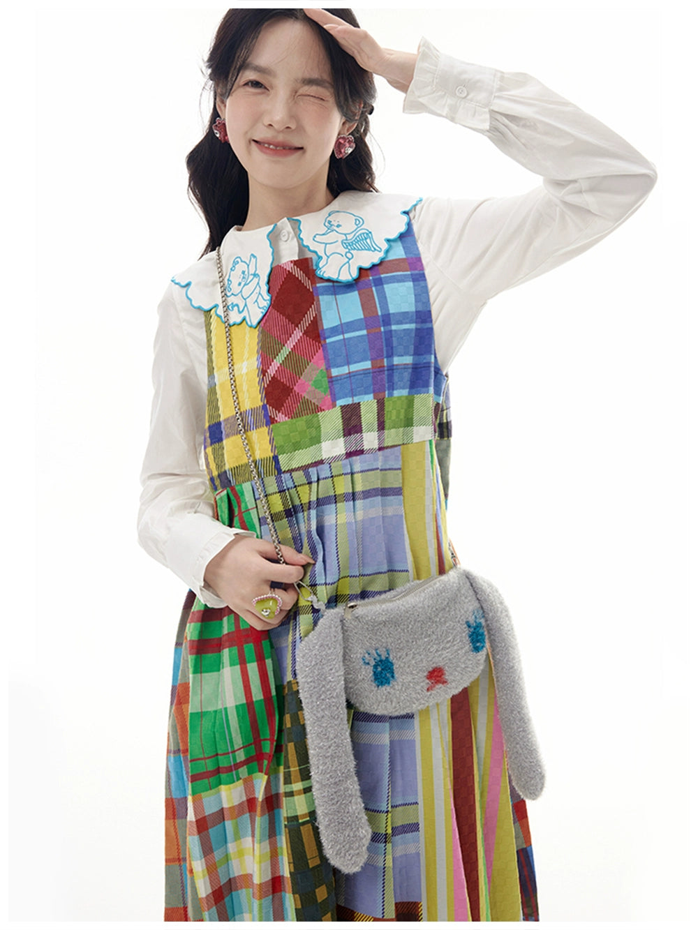 tntntutu Colorful Patchwork Plaid A-line Dress with Pockets