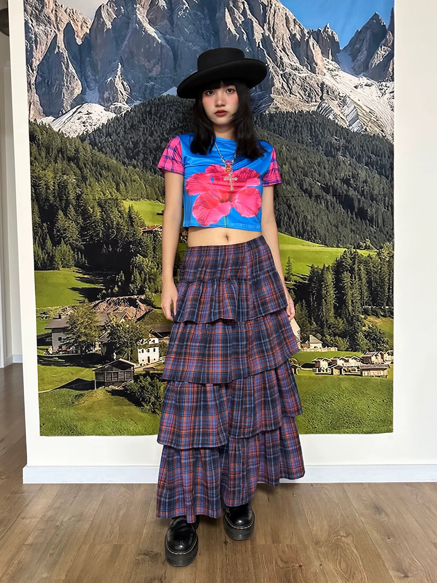 BunnyBunnyGun - Harajuku Plaid Layered Maxi Skirt skirt bunnybunnygun