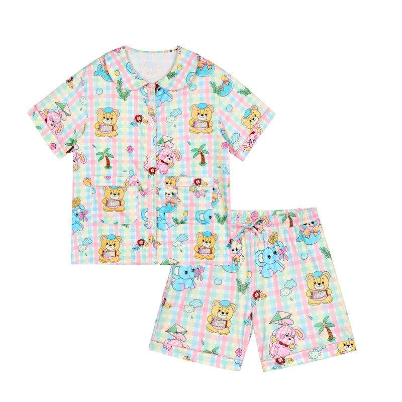 Lutra Jump Soft Milk Silk Pajama Set – Plaid Animal Print Sleepwear