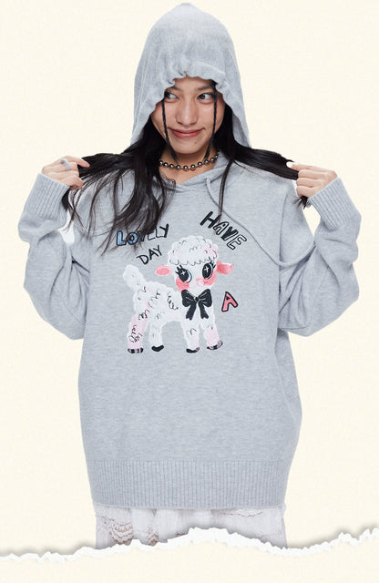 Iscreamcolour Sheep Loose Hoodie Girly Fashion