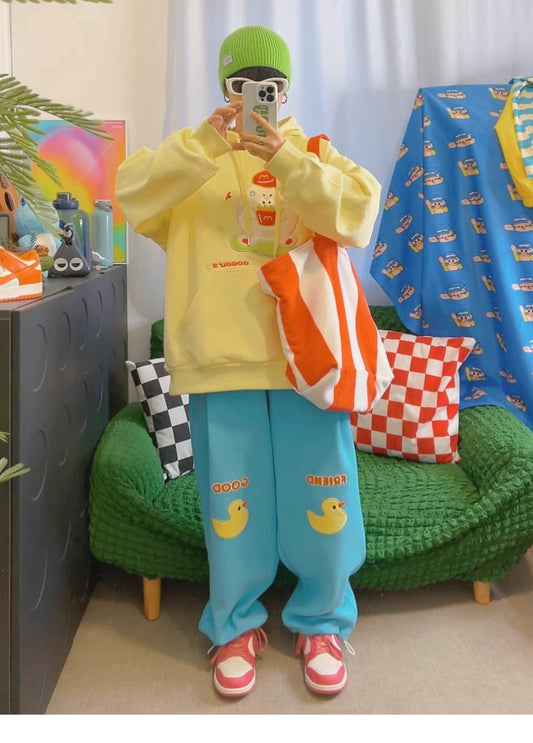 KURIOSITAET - KidCore Embroidered Yellow Hoodie hoodie KURIOSITAET