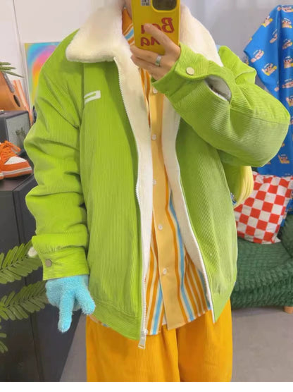 KURIOSITAET - Green Corduroy Sherpa Jacket coat KURIOSITAET