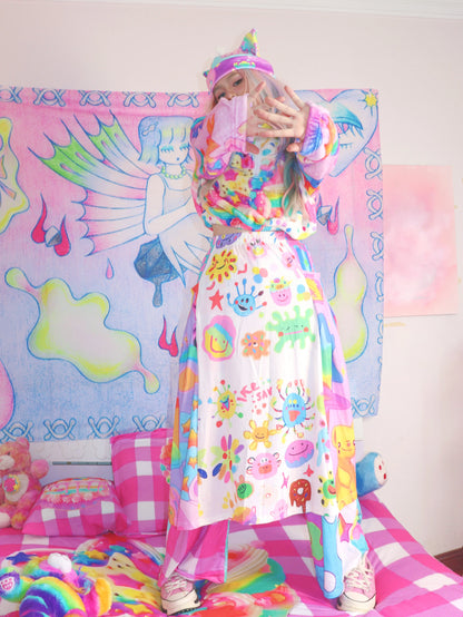 Leerroo Decora Fashion Skirt Colorful Elastic Skirt Harajuku Fashion