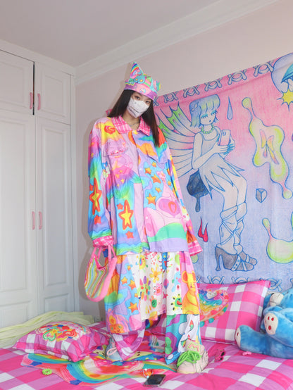 Leerro Decora Shirt Harajuku Blouse Colorful Bright Streetwear Shirt