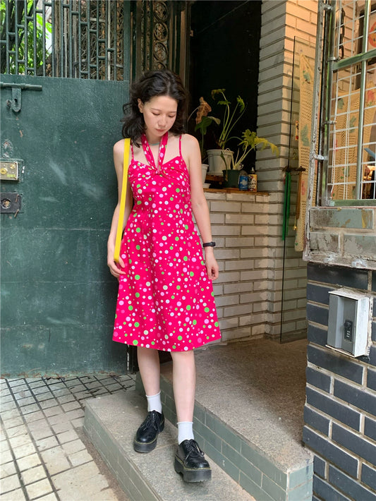 Kawaii Retro Sundress – Dragonfruit Dot dress dodoroom