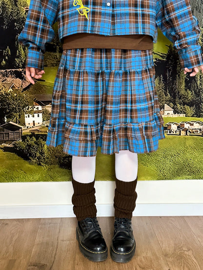 BunnyBunnyGun - Vintage Blue Plaid Elastic Waist Skirt skirt bunnybunnygun