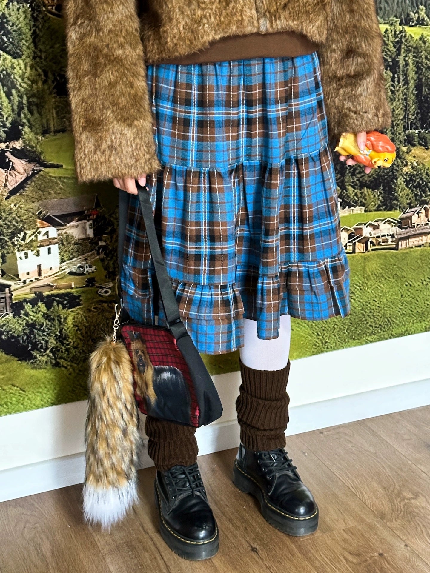 BunnyBunnyGun - Vintage Blue Plaid Elastic Waist Skirt skirt bunnybunnygun